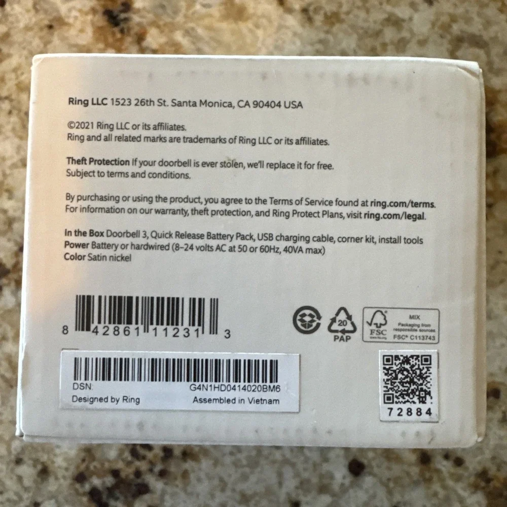 Ring Video Doorbell 3 Wi-Fi 1080p HD Satin Nickel - New-Factory Sealed